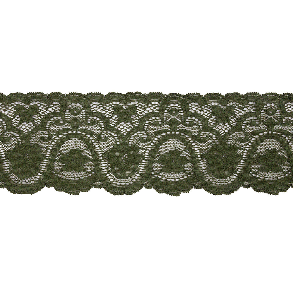 Spruce Floral Waves Stretch Lace Trim with Scalloped Edges - 2.875" Spruce Floral Waves Stretch Lace Trim with Scalloped Edges - 2.875"