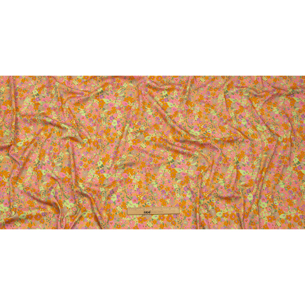 Stretch Cotton and Viscose Sateen Print - Pink and Orange Floral - Mood Exclusive Sunburst - Full Stretch Cotton and Viscose Sateen Print - Pink and Orange Floral - Mood Exclusive Sunburst - Full