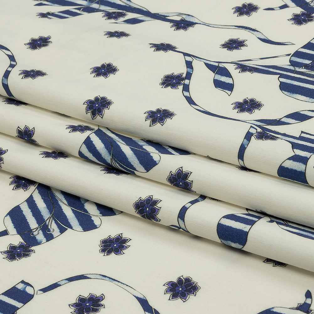 Stretch Cotton and Viscose Sateen Print - Blue and Cream Striped Flowers - Mood Exclusive Drip Drip Drop Stretch Cotton and Viscose Sateen Print - Blue and Cream Striped Flowers - Mood Exclusive Drip Drip Drop