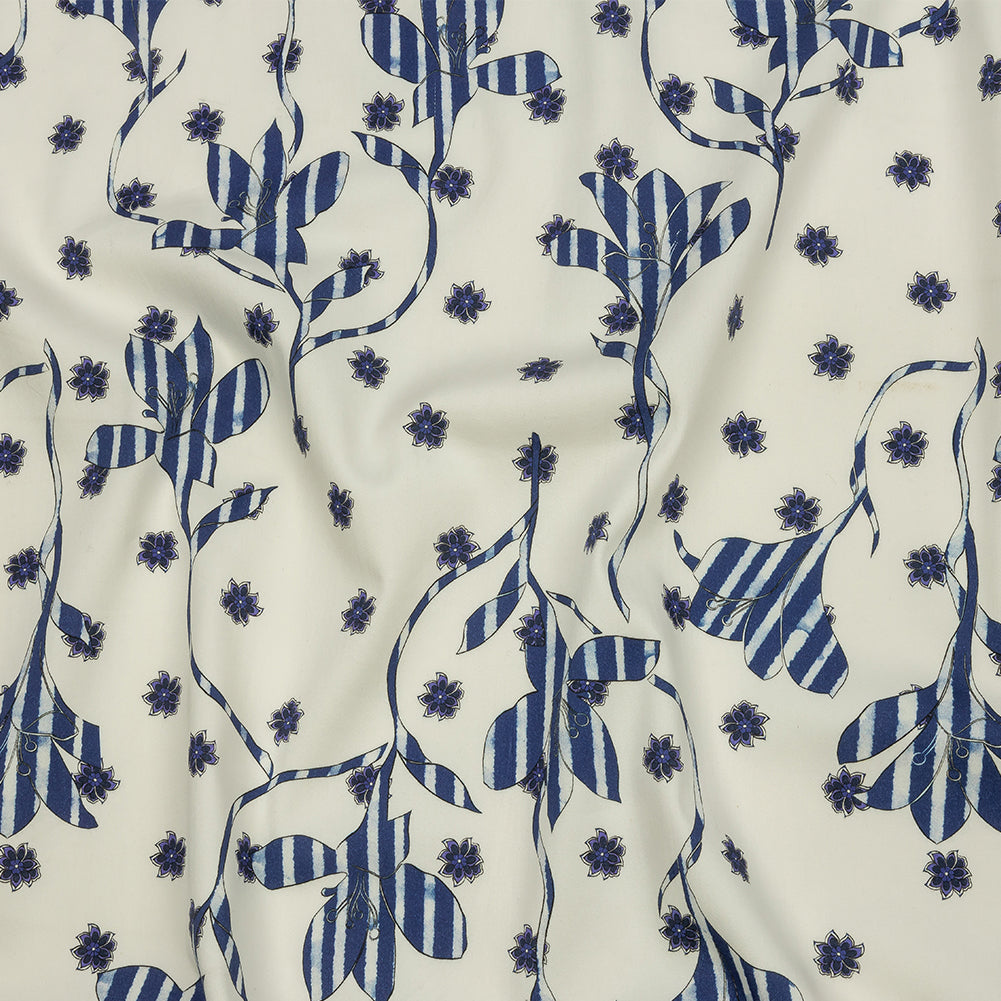 Stretch Cotton and Viscose Sateen Print - Blue and Cream Striped Flowers - Mood Exclusive Drip Drip Drop Stretch Cotton and Viscose Sateen Print - Blue and Cream Striped Flowers - Mood Exclusive Drip Drip Drop