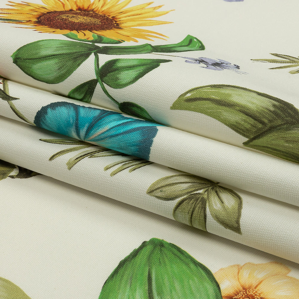 Stretch Cotton Canvas Print - White, Pink and Green Floral - Mood Exclusive Wonderland Garden - Folded Stretch Cotton Canvas Print - White, Pink and Green Floral - Mood Exclusive Wonderland Garden - Folded
