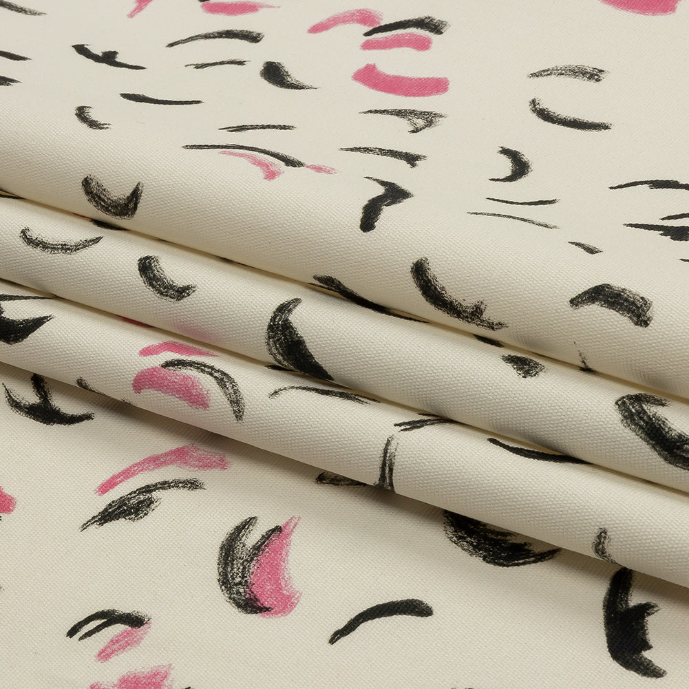 Stretch Cotton Canvas Print - White, Black and Pink Abstract Marks - Mood Exclusive Kindergarten Couture - Folded Stretch Cotton Canvas Print - White, Black and Pink Abstract Marks - Mood Exclusive Kindergarten Couture - Folded
