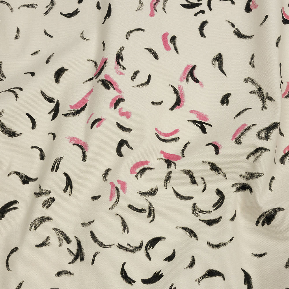 Stretch Cotton Canvas Print - White, Black and Pink Abstract Marks - Mood Exclusive Kindergarten Couture Stretch Cotton Canvas Print - White, Black and Pink Abstract Marks - Mood Exclusive Kindergarten Couture