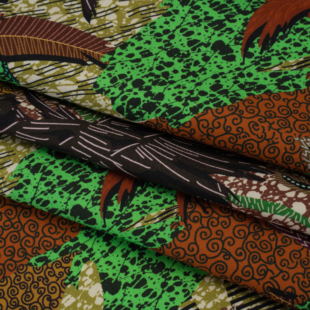 Stretch Cotton Twill Print - Brown and Green Textural Palm Trees - Mood Exclusive Island Energy Folded Stretch Cotton Twill Print - Brown and Green Textural Palm Trees - Mood Exclusive Island Energy Folded
