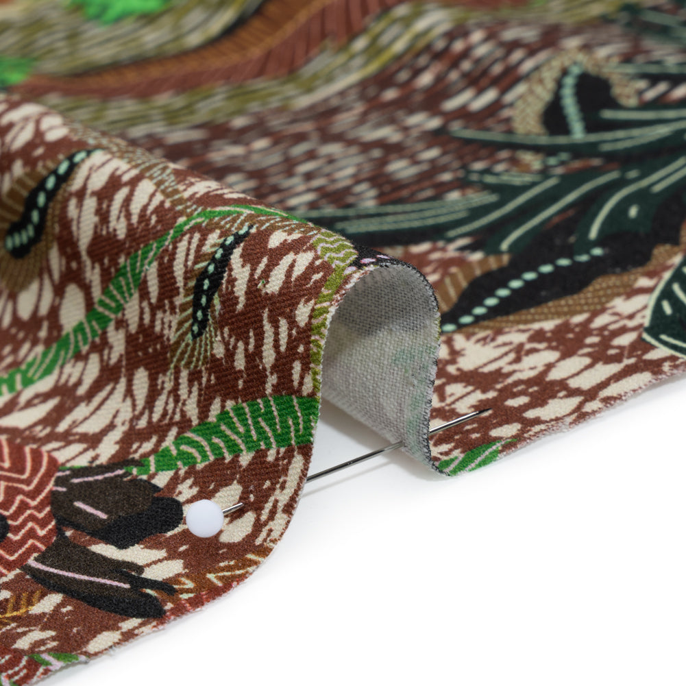 Stretch Cotton Twill Print - Brown and Green Textural Palm Trees - Mood Exclusive Island Energy Detail Stretch Cotton Twill Print - Brown and Green Textural Palm Trees - Mood Exclusive Island Energy Detail