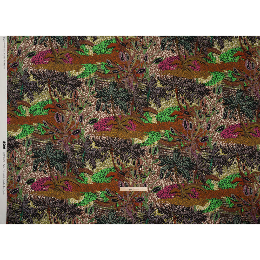Stretch Cotton Twill Print - Brown and Green Textural Palm Trees - Mood Exclusive Island Energy - Full Stretch Cotton Twill Print - Brown and Green Textural Palm Trees - Mood Exclusive Island Energy - Full