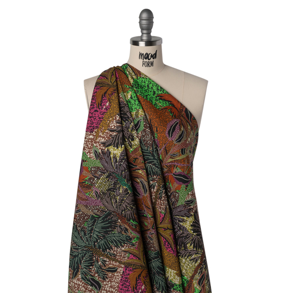 Stretch Cotton Twill Print - Brown and Green Textural Palm Trees - Mood Exclusive Island Energy Drape Stretch Cotton Twill Print - Brown and Green Textural Palm Trees - Mood Exclusive Island Energy Drape
