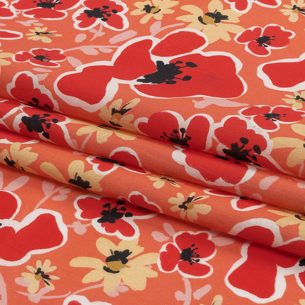 Cotton Voile Print - Orange and Red Floral - Mood Exclusive Grooving Blooms Folded Cotton Voile Print - Orange and Red Floral - Mood Exclusive Grooving Blooms Folded