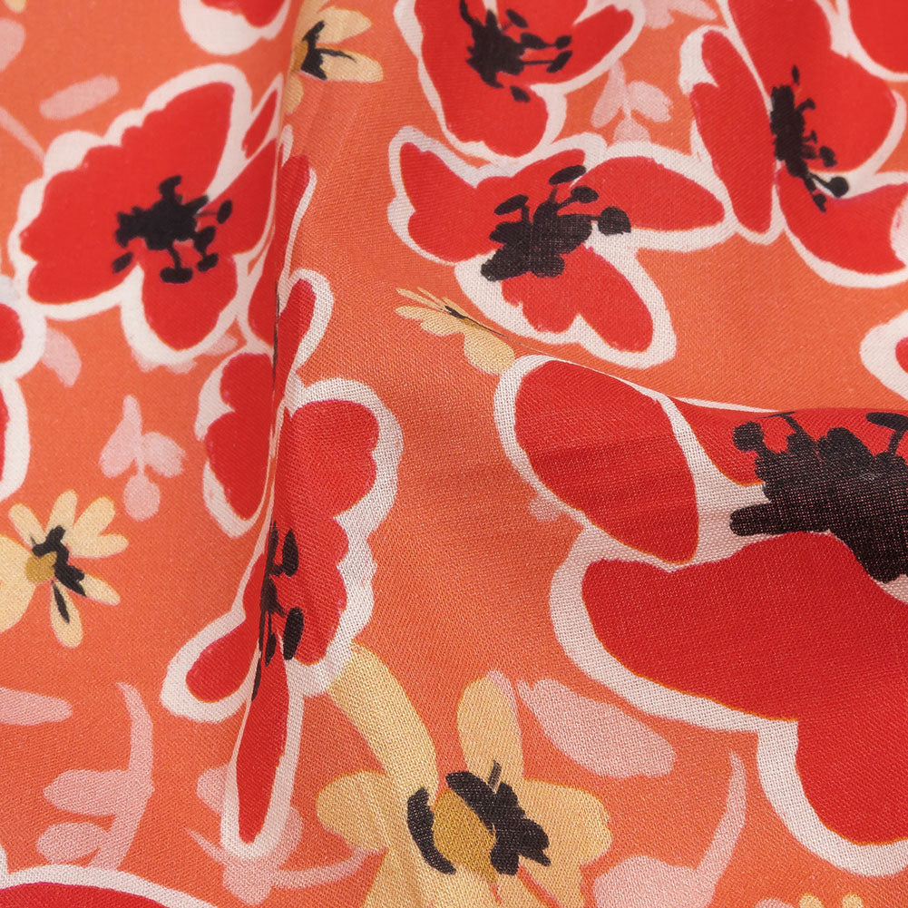 Cotton Voile Print - Orange and Red Floral - Mood Exclusive Grooving Blooms Detail Cotton Voile Print - Orange and Red Floral - Mood Exclusive Grooving Blooms Detail