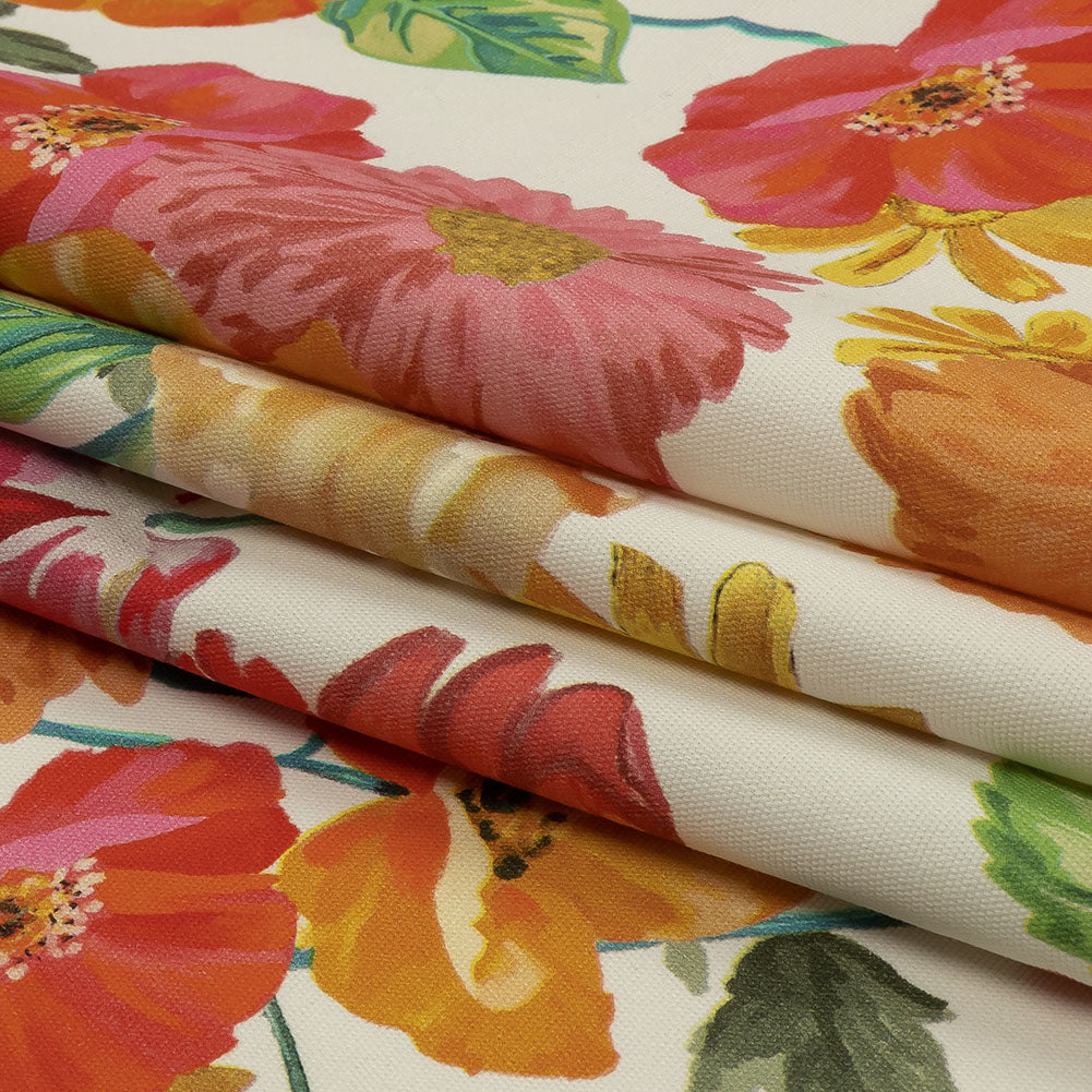 Stretch Cotton Canvas Print - White, Pink and Orange Floral - Mood Exclusive Garden Glory Stretch Cotton Canvas Print - White, Pink and Orange Floral - Mood Exclusive Garden Glory