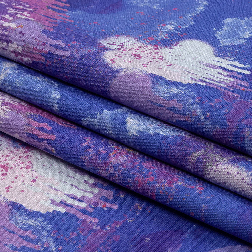 Stretch Cotton Canvas Print - Purple and Blue Spray Paint Blobs - Mood Exclusive Painter's Paradise Folded Stretch Cotton Canvas Print - Purple and Blue Spray Paint Blobs - Mood Exclusive Painter's Paradise Folded