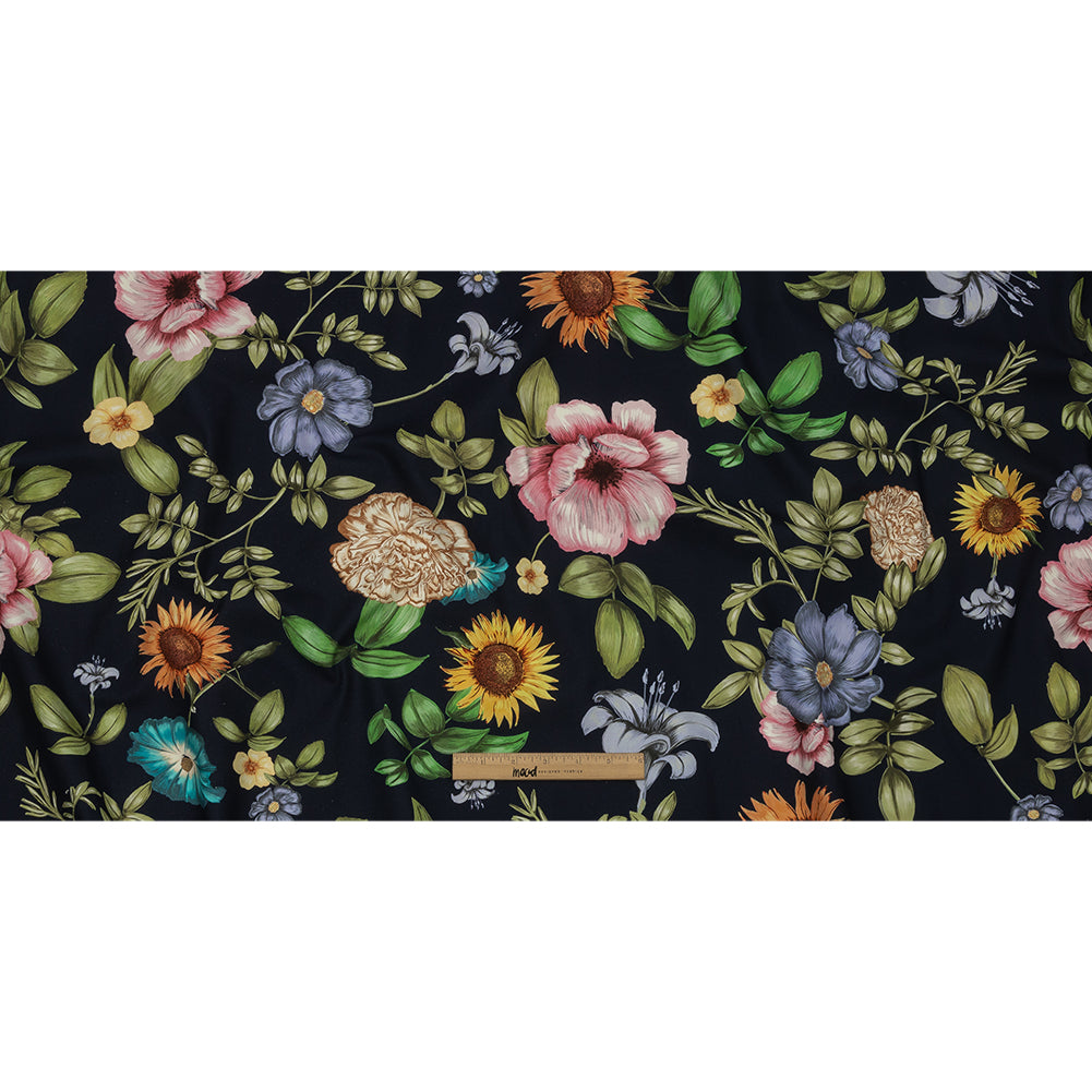 Stretch Cotton Canvas Print - Navy, Pink and Green Floral - Mood Exclusive Wonderland Garden Stretch Cotton Canvas Print - Navy, Pink and Green Floral - Mood Exclusive Wonderland Garden