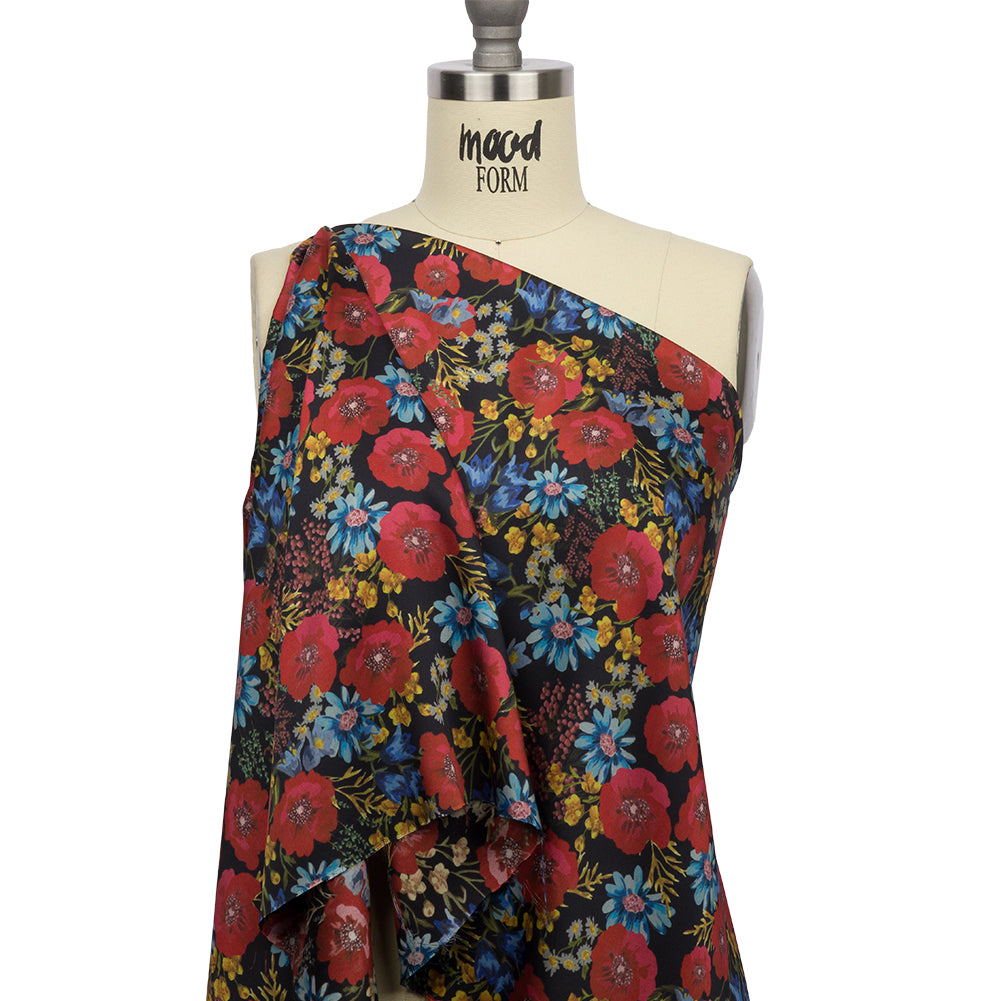 Polyester Twill Print - Red, Blue and Yellow Floral - Mood Exclusive Poppies Please Drape Polyester Twill Print - Red, Blue and Yellow Floral - Mood Exclusive Poppies Please Drape