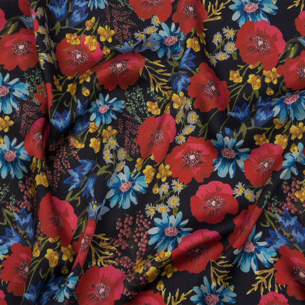 Polyester Twill Print - Red, Blue and Yellow Floral - Mood Exclusive Poppies Please Polyester Twill Print - Red, Blue and Yellow Floral - Mood Exclusive Poppies Please