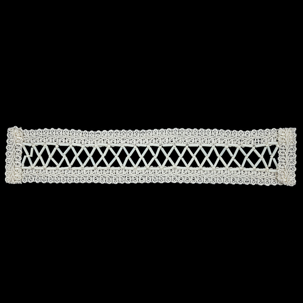Vintage White and Ivory Lattice Window Rectangular Beaded and Braided Applique - 7.75" x 1.5" Vintage White and Ivory Lattice Window Rectangular Beaded and Braided Applique - 7.75" x 1.5"