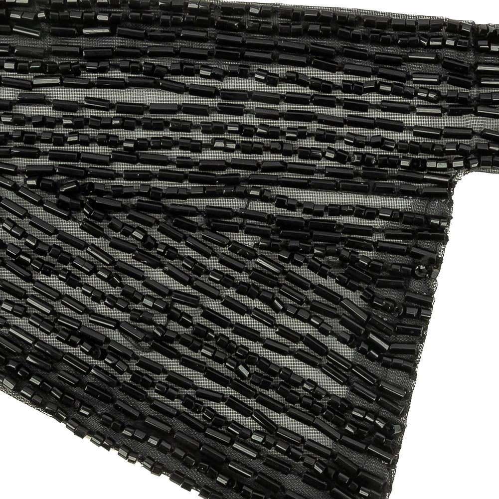 Vintage Black Geometric Glass Beaded Right Lapel Applique - 13" x 3.625" Detail Vintage Black Geometric Glass Beaded Right Lapel Applique - 13" x 3.625" Detail