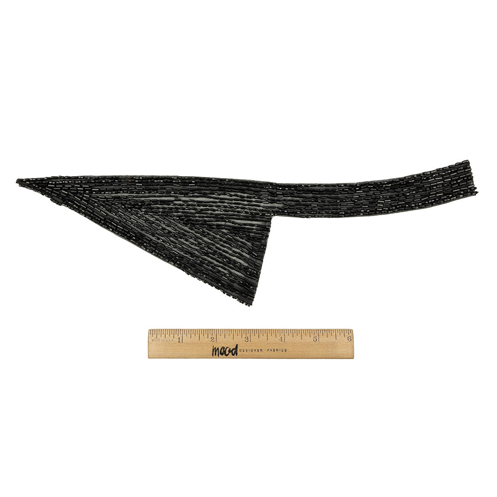 Vintage Black Geometric Glass Beaded Right Lapel Applique - 13" x 3.625" Full Vintage Black Geometric Glass Beaded Right Lapel Applique - 13" x 3.625" Full