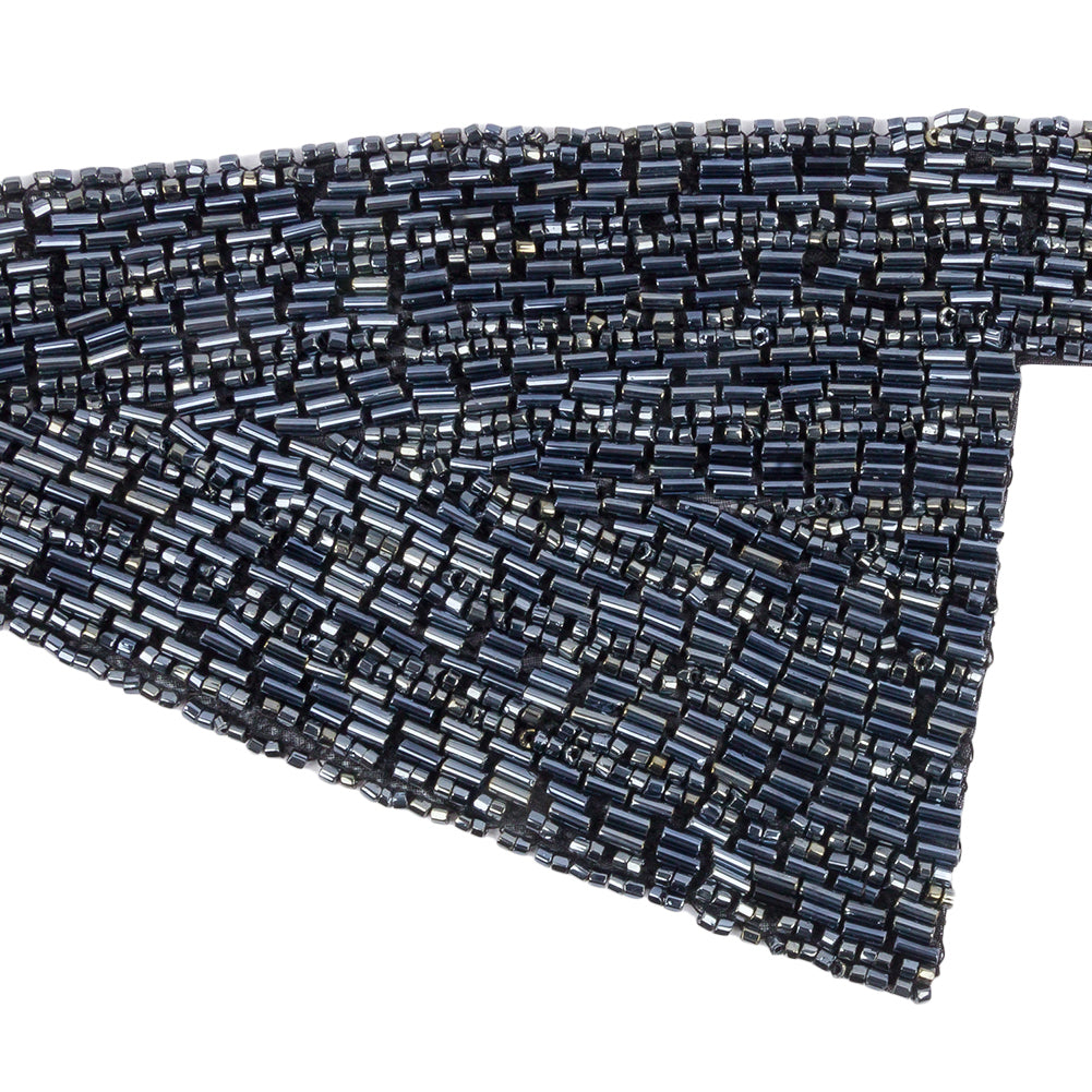 Vintage Gunmetal Geometric Glass Beaded Right Lapel Applique - 13" x 3.625" Detail Vintage Gunmetal Geometric Glass Beaded Right Lapel Applique - 13" x 3.625" Detail