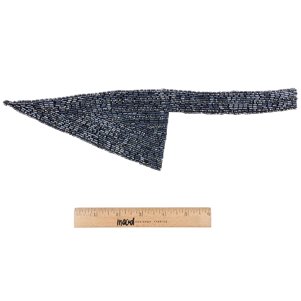 Vintage Gunmetal Geometric Glass Beaded Right Lapel Applique - 13" x 3.625" Full Vintage Gunmetal Geometric Glass Beaded Right Lapel Applique - 13" x 3.625" Full