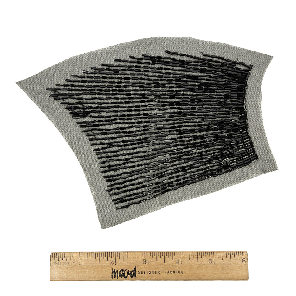Vintage Black Linear Right Glass Bugle Beaded Sheer Applique - 6.25" x 4.5" Full Vintage Black Linear Right Glass Bugle Beaded Sheer Applique - 6.25" x 4.5" Full