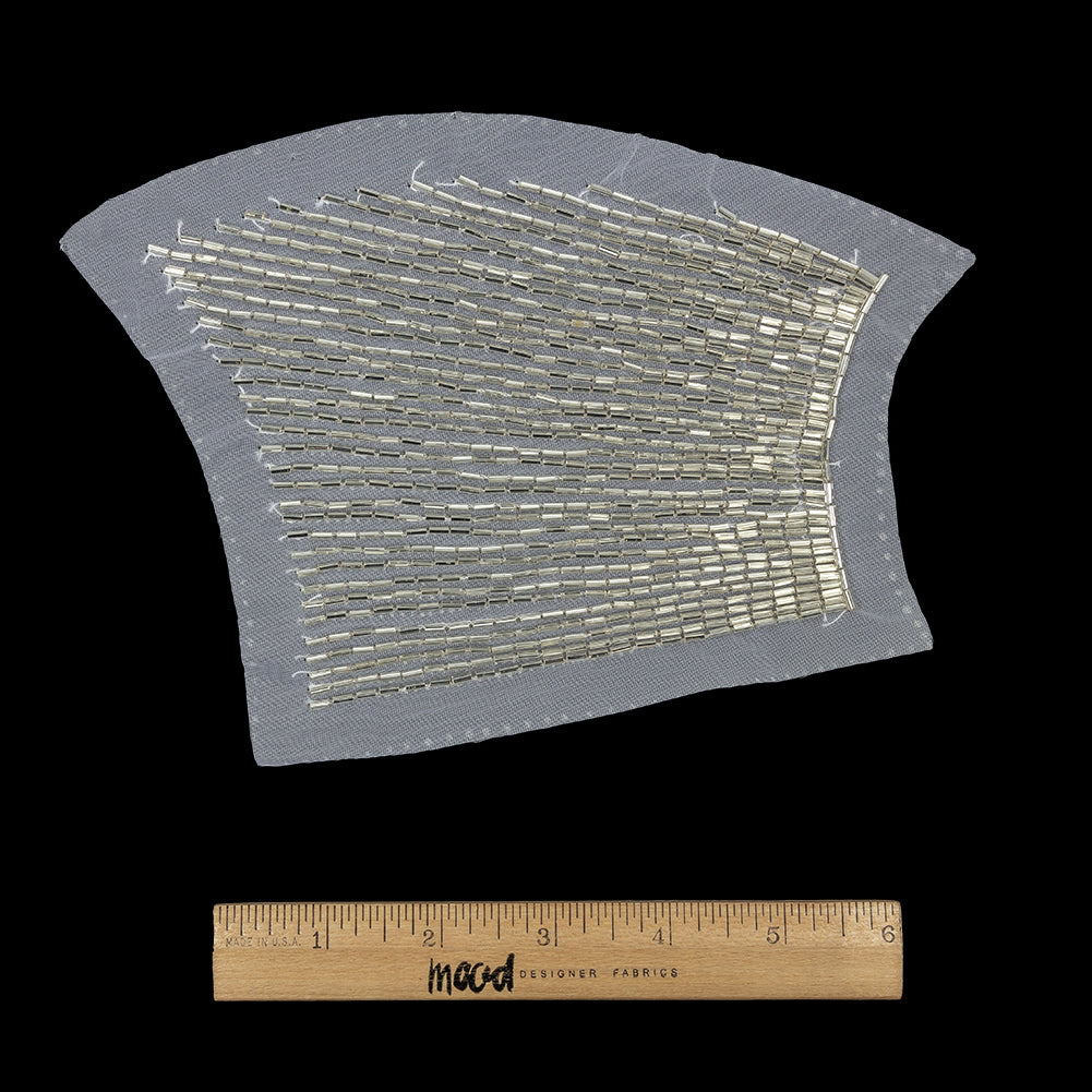 Vintage Silver Linear Right Glass Bugle Beaded Sheer Applique - 6.25" x 4.5" Full Vintage Silver Linear Right Glass Bugle Beaded Sheer Applique - 6.25" x 4.5" Full