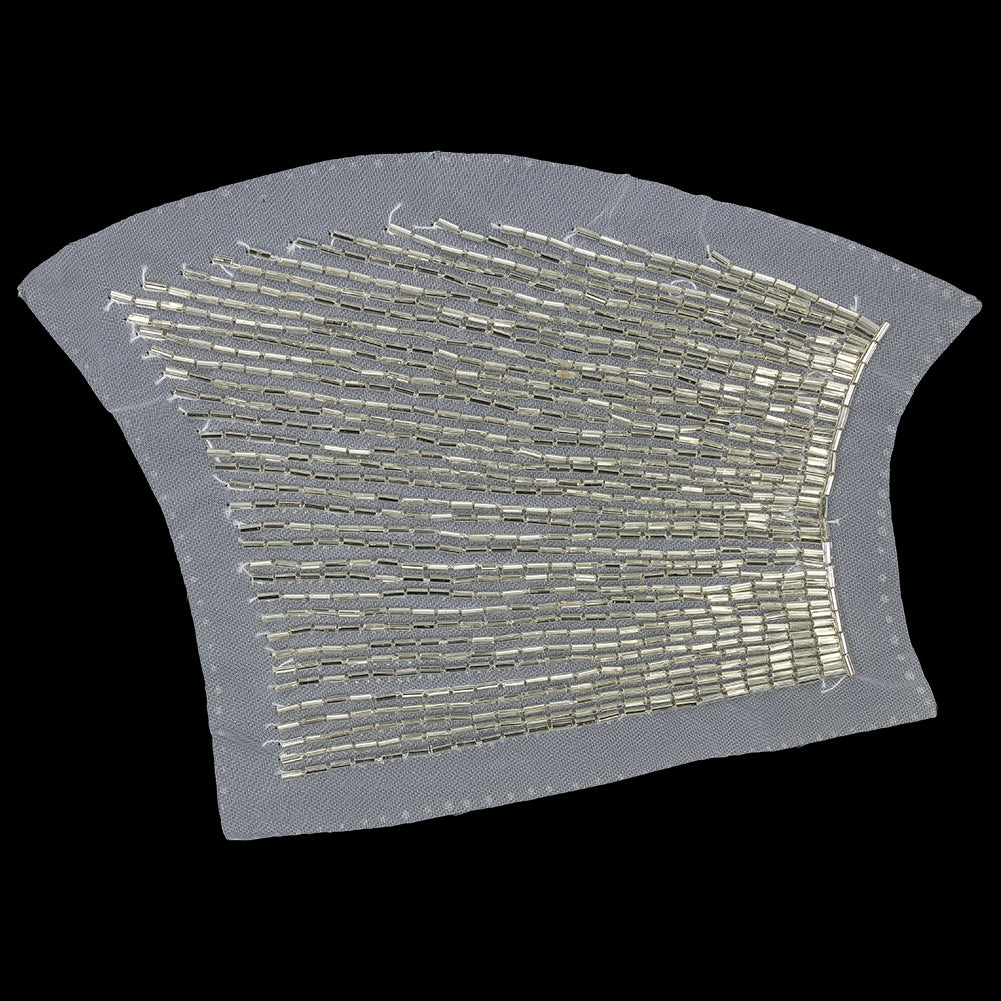 Vintage Silver Linear Right Glass Bugle Beaded Sheer Applique - 6.25" x 4.5" Vintage Silver Linear Right Glass Bugle Beaded Sheer Applique - 6.25" x 4.5"