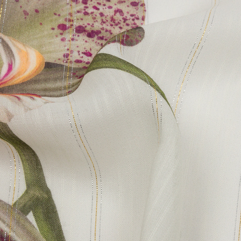 Mood Exclusive White Spotted Moth Orchid Metallic Pinstriped Viscose Dobby Mood Exclusive White Spotted Moth Orchid Metallic Pinstriped Viscose Dobby