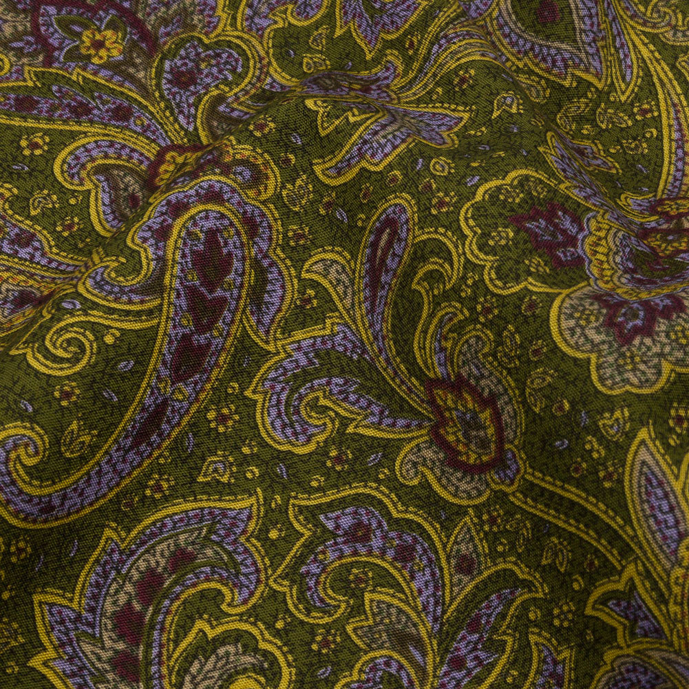 Japanese Moss, Yellow and Lilac Paisley Cotton Woven Detail Japanese Moss, Yellow and Lilac Paisley Cotton Woven Detail