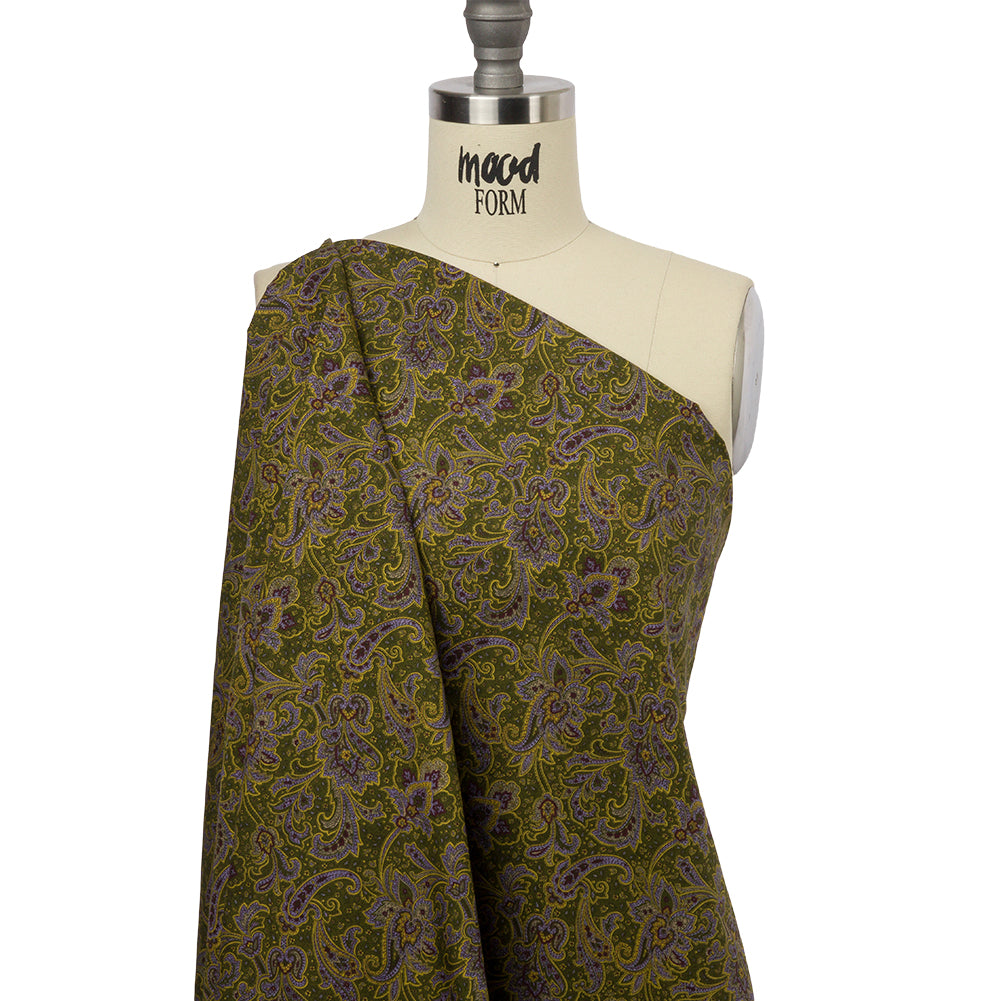 Japanese Moss, Yellow and Lilac Paisley Cotton Woven Drape Japanese Moss, Yellow and Lilac Paisley Cotton Woven Drape