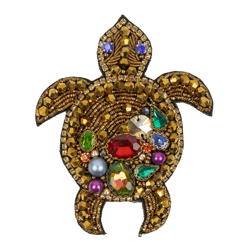 Metallic Gold and Multicolor Sea Turtle Rhinestones and Glass Beaded Applique - 3.5" x 2.88" Metallic Gold and Multicolor Sea Turtle Rhinestones and Glass Beaded Applique - 3.5" x 2.88"