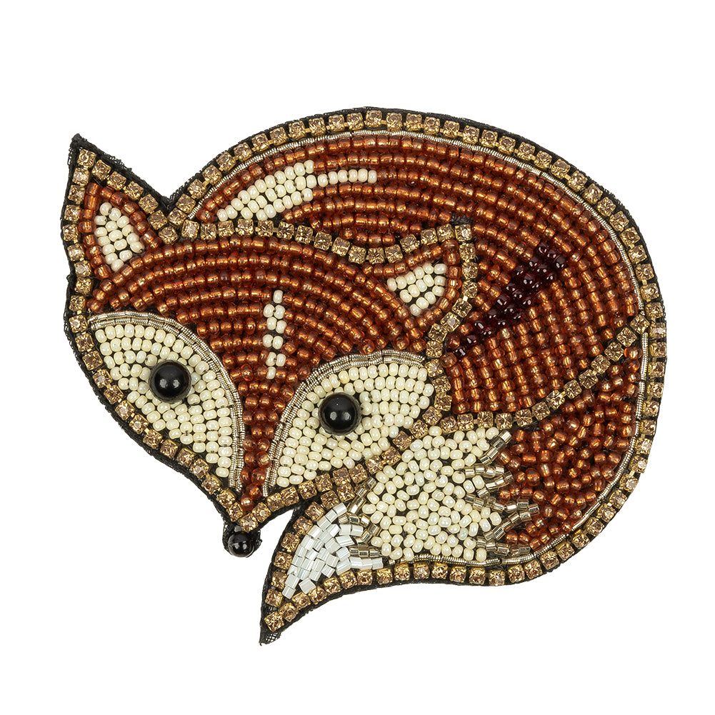 Copper and Beige Fox Rhinestone and Glass Beaded Applique - 3" x 3.38" Copper and Beige Fox Rhinestone and Glass Beaded Applique - 3" x 3.38"