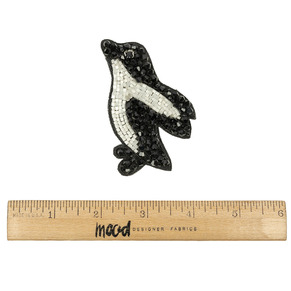 Black and Satin White Penguin Glass Beaded Applique - 3" x 1.88" Full Black and Satin White Penguin Glass Beaded Applique - 3" x 1.88" Full