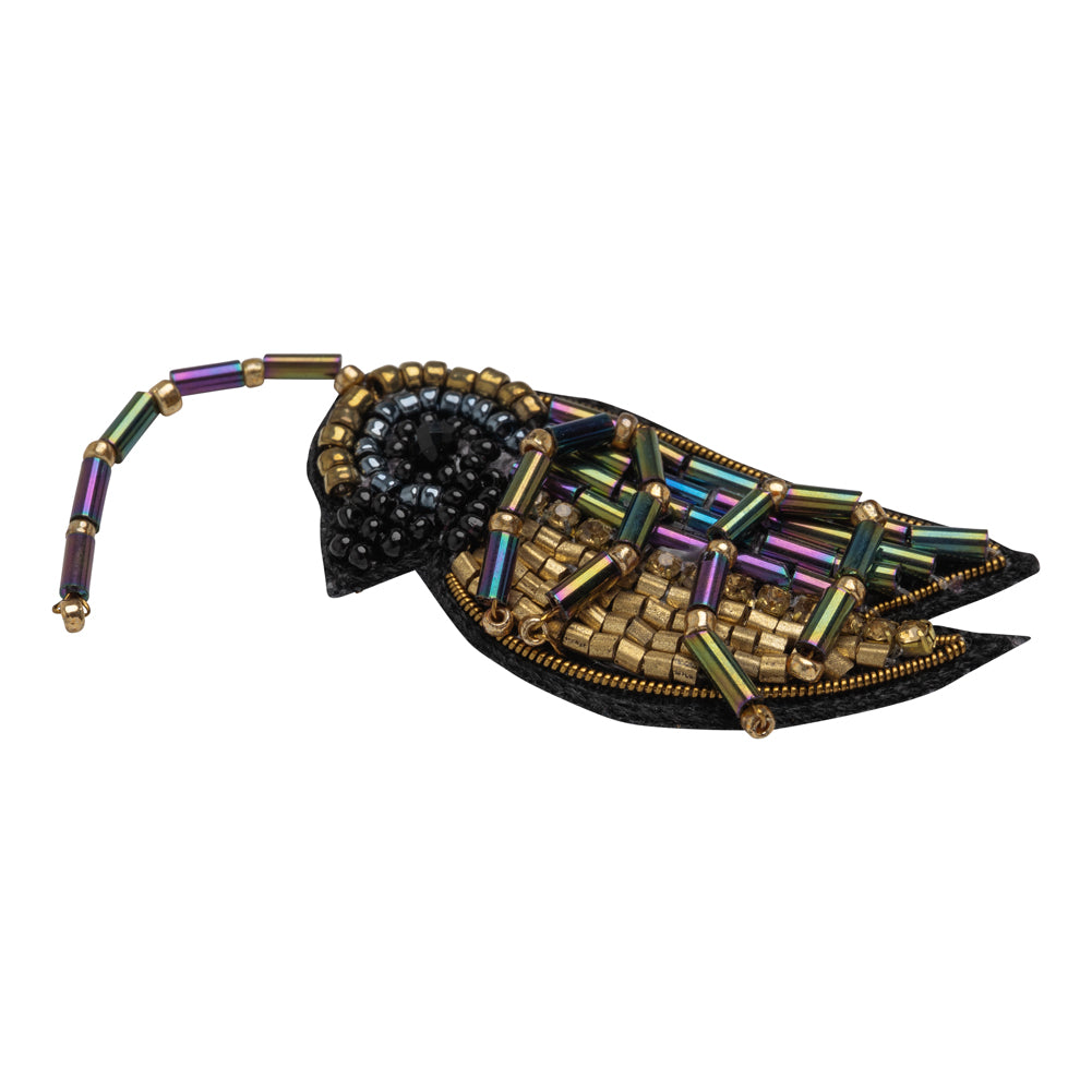 Iridescent Blue, Purple, and Gold Cricket Glass Beaded Applique - 3.25" x 1.5" Folded Iridescent Blue, Purple, and Gold Cricket Glass Beaded Applique - 3.25" x 1.5" Folded
