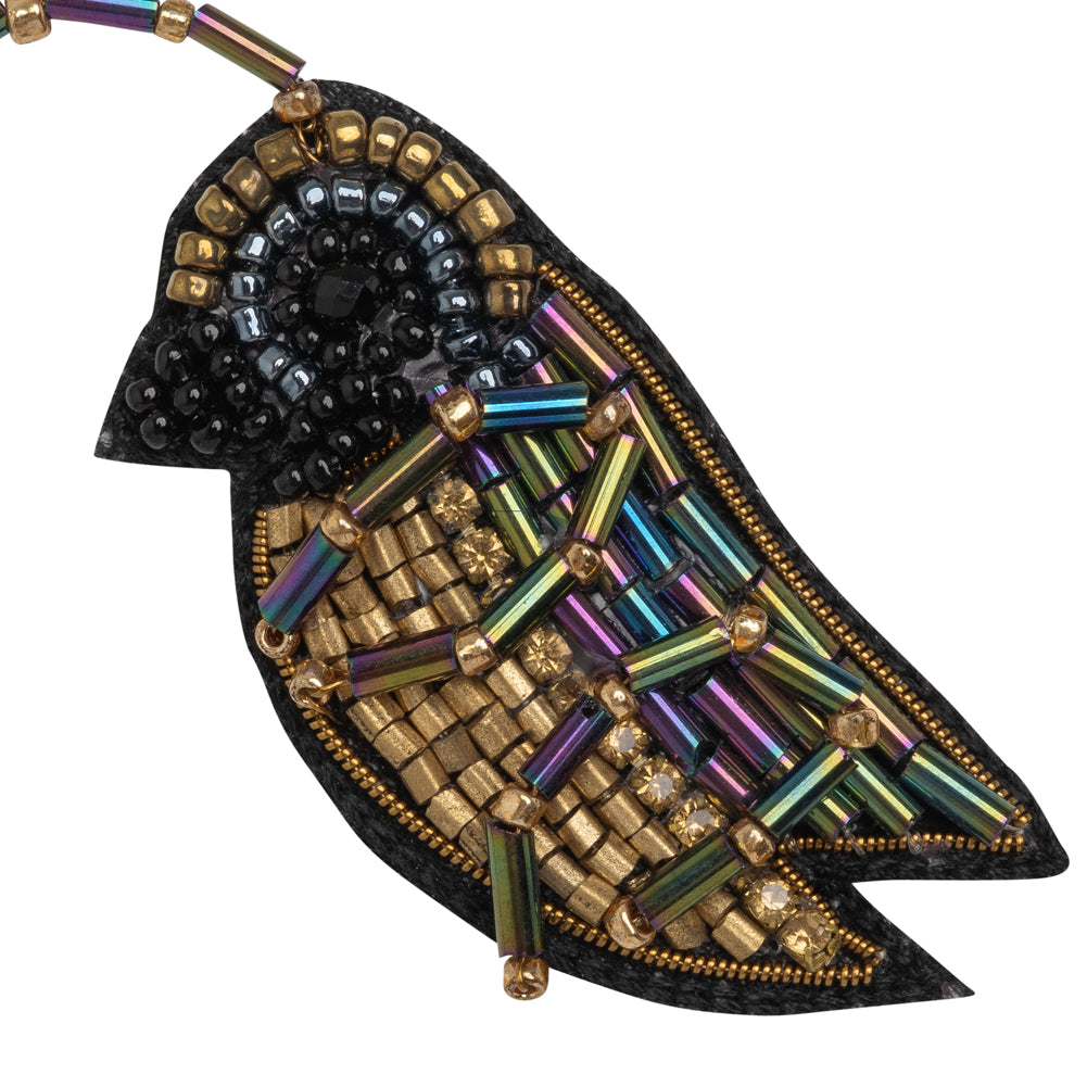 Iridescent Blue, Purple, and Gold Cricket Glass Beaded Applique - 3.25" x 1.5" Detail Iridescent Blue, Purple, and Gold Cricket Glass Beaded Applique - 3.25" x 1.5" Detail
