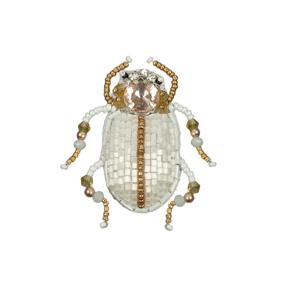 Metallic Gold and Satin White Beetle Rhinestone and Glass Beaded Applique - 2.25" x 2" Metallic Gold and Satin White Beetle Rhinestone and Glass Beaded Applique - 2.25" x 2"