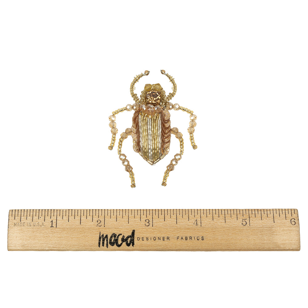 Gold, Silver and Beige Beetle Rhinestone, Sequin and Glass Beaded Applique - 2.38" x 2" Full Gold, Silver and Beige Beetle Rhinestone, Sequin and Glass Beaded Applique - 2.38" x 2" Full