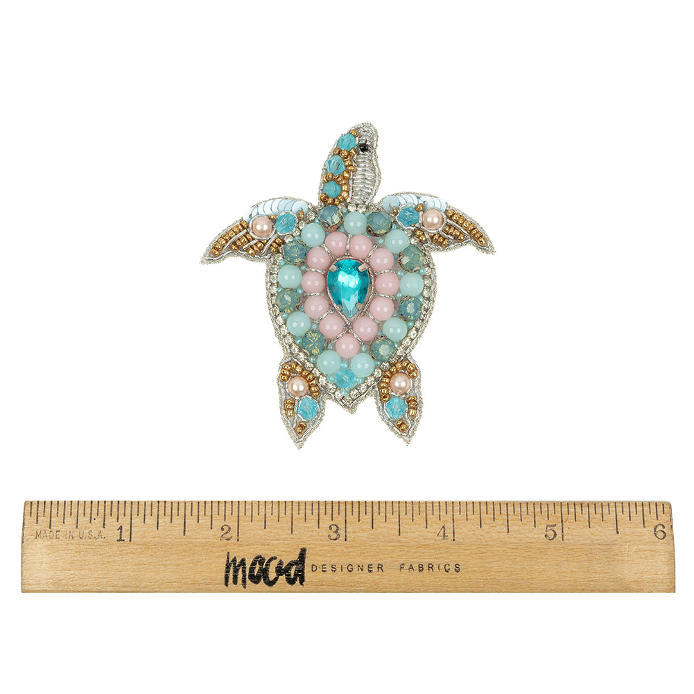 Silver, Baby Blue and Pale Pink Sea Turtle Rhinestone and Glass Beaded Applique - 2.75" x 2.625" Full Silver, Baby Blue and Pale Pink Sea Turtle Rhinestone and Glass Beaded Applique - 2.75" x 2.625" Full