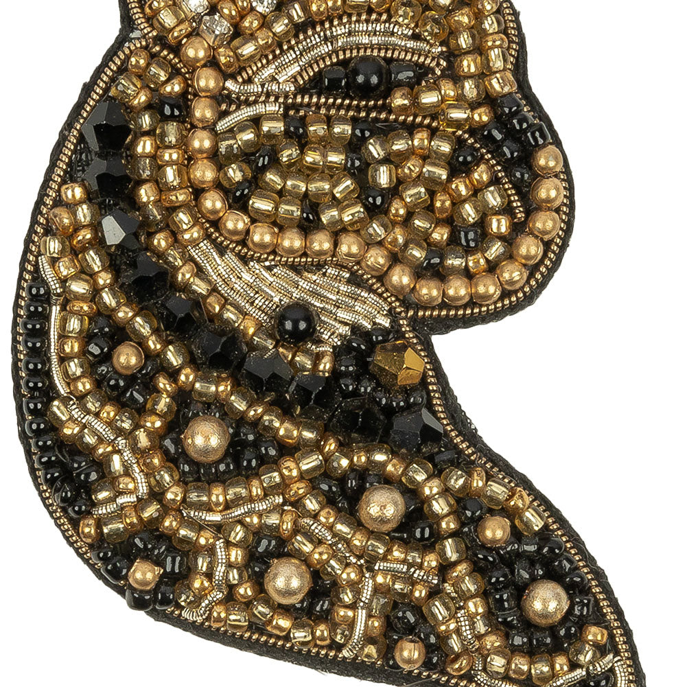 Gold and Black Cheetah Rhinestone and Glass Beaded Applique - 3.125" x 2" Detail Gold and Black Cheetah Rhinestone and Glass Beaded Applique - 3.125" x 2" Detail