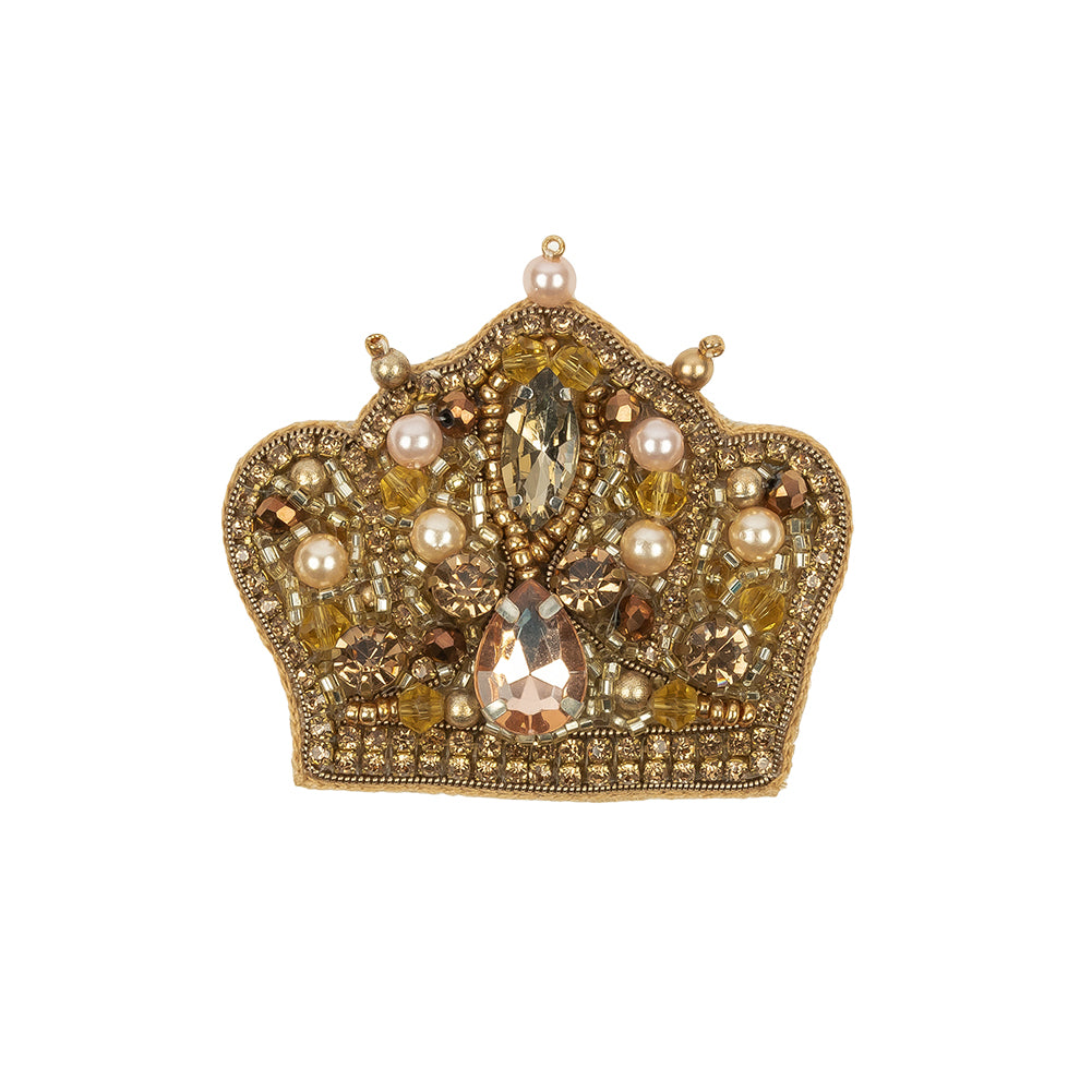 Gold and Pinkish Beige Crown Rhinestone and Glass Beaded Applique - 2" x 2.25" Gold and Pinkish Beige Crown Rhinestone and Glass Beaded Applique - 2" x 2.25"