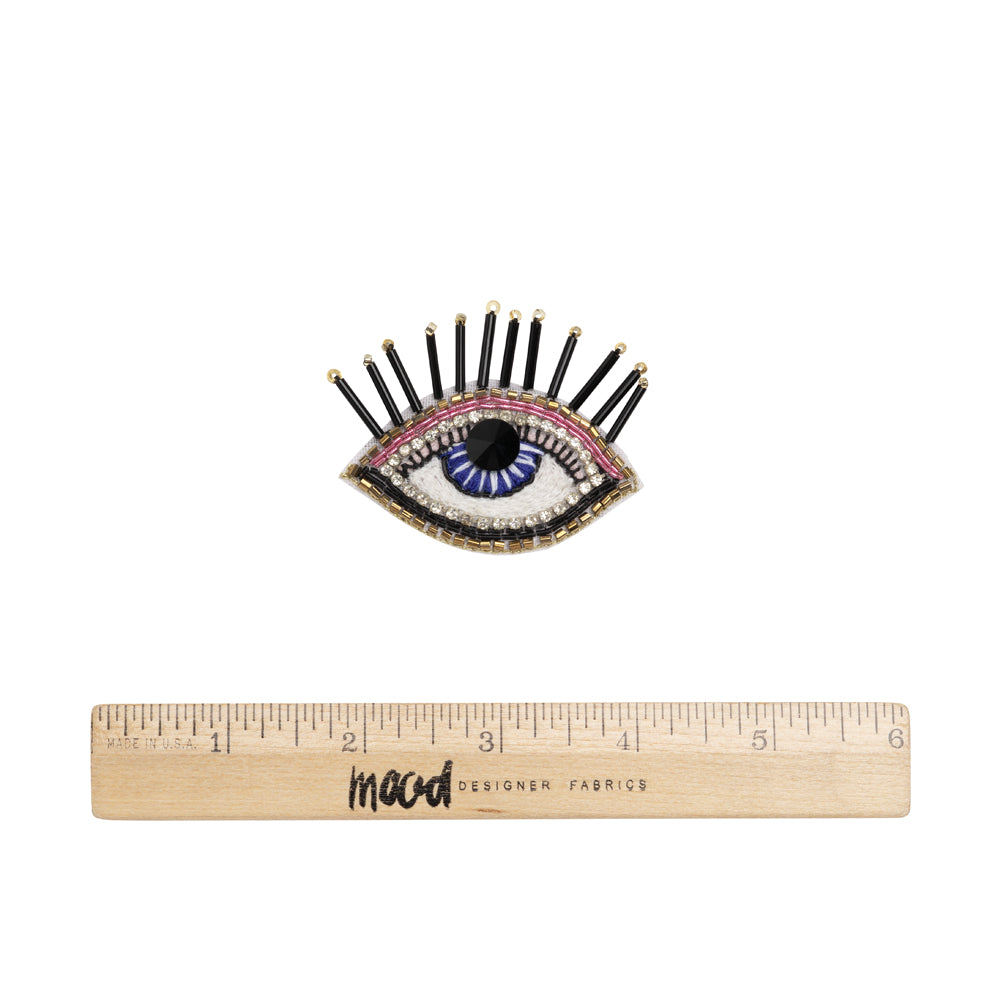 Gold, Pink and Blue Decorated Eye Embroidered Rhinestone and Glass Beaded Applique - 2" x 2.375" Full Gold, Pink and Blue Decorated Eye Embroidered Rhinestone and Glass Beaded Applique - 2" x 2.375" Full