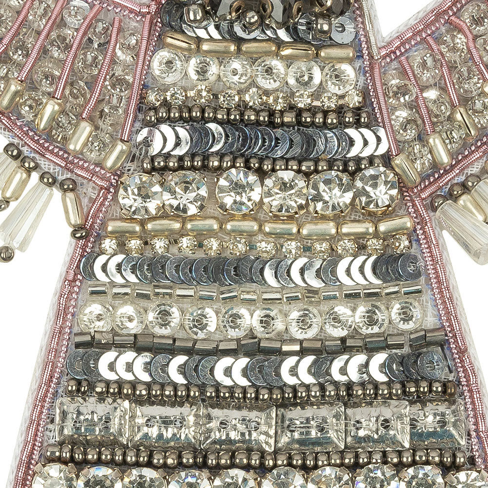 Silver and Pink Geometric Bird Rhinestone and Glass Beaded Applique - 3.875" x 4" Detail Silver and Pink Geometric Bird Rhinestone and Glass Beaded Applique - 3.875" x 4" Detail