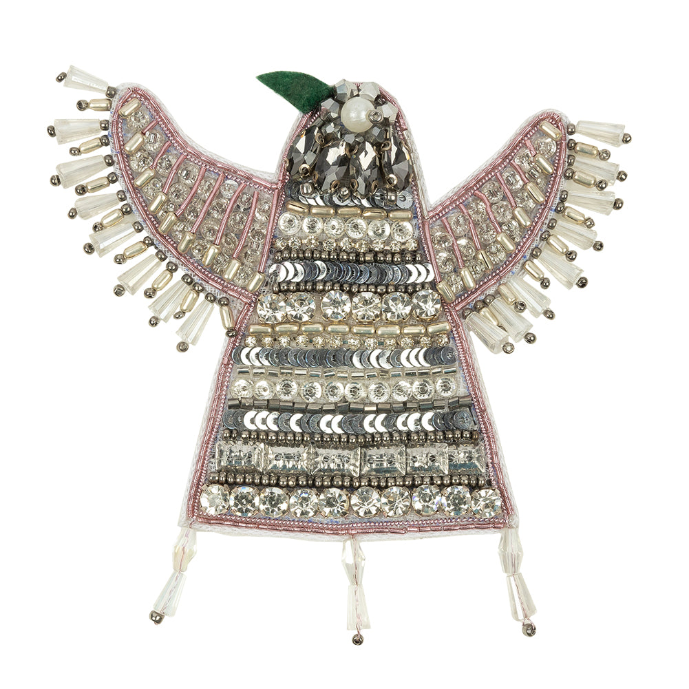 Silver and Pink Geometric Bird Rhinestone and Glass Beaded Applique - 3.875" x 4" Silver and Pink Geometric Bird Rhinestone and Glass Beaded Applique - 3.875" x 4"