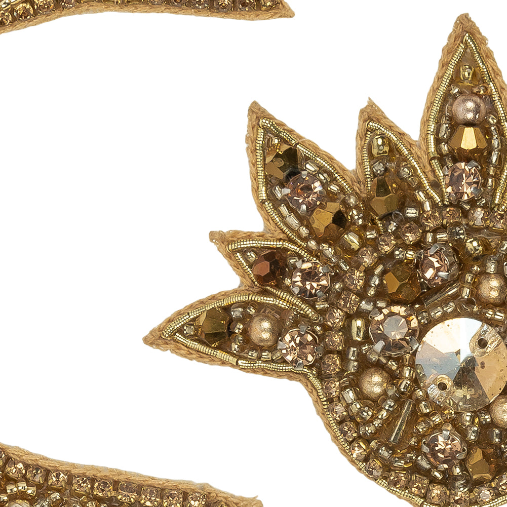 Gold Sun and Crescent Moon Rhinestones and Glass Beaded Applique Detail Gold Sun and Crescent Moon Rhinestones and Glass Beaded Applique Detail