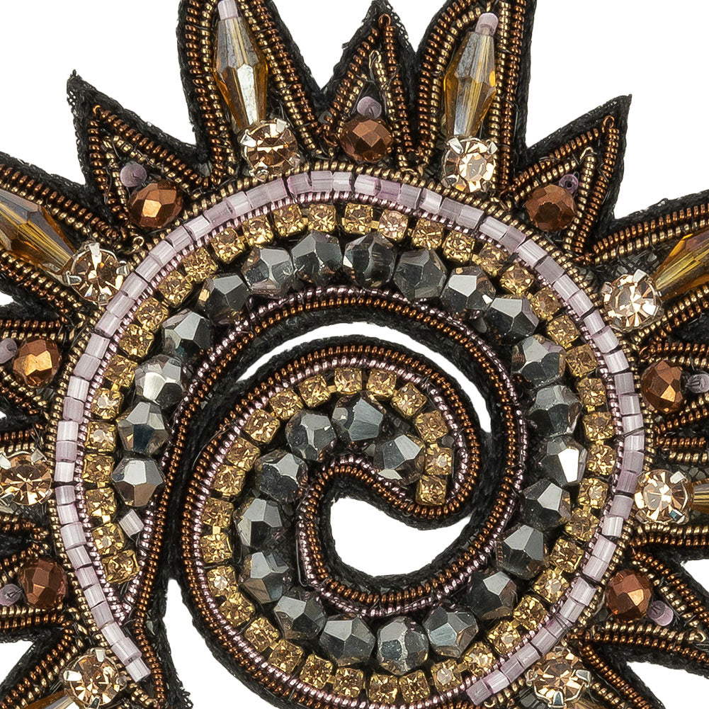 Lilac and Amber Sun Swirl Rhinestones and Glass Beaded Applique - 3.5" x 3.25" Detail Lilac and Amber Sun Swirl Rhinestones and Glass Beaded Applique - 3.5" x 3.25" Detail