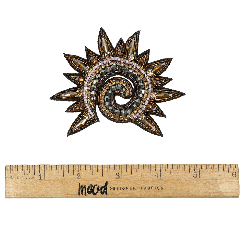 Lilac and Amber Sun Swirl Rhinestones and Glass Beaded Applique - 3.5" x 3.25" Full Lilac and Amber Sun Swirl Rhinestones and Glass Beaded Applique - 3.5" x 3.25" Full