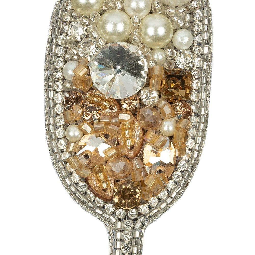 Pearl, Crystal and Topaz Champagne Flute Rhinestones and Glass Beaded Applique - 3.375" x 1.375" Detail Pearl, Crystal and Topaz Champagne Flute Rhinestones and Glass Beaded Applique - 3.375" x 1.375" Detail