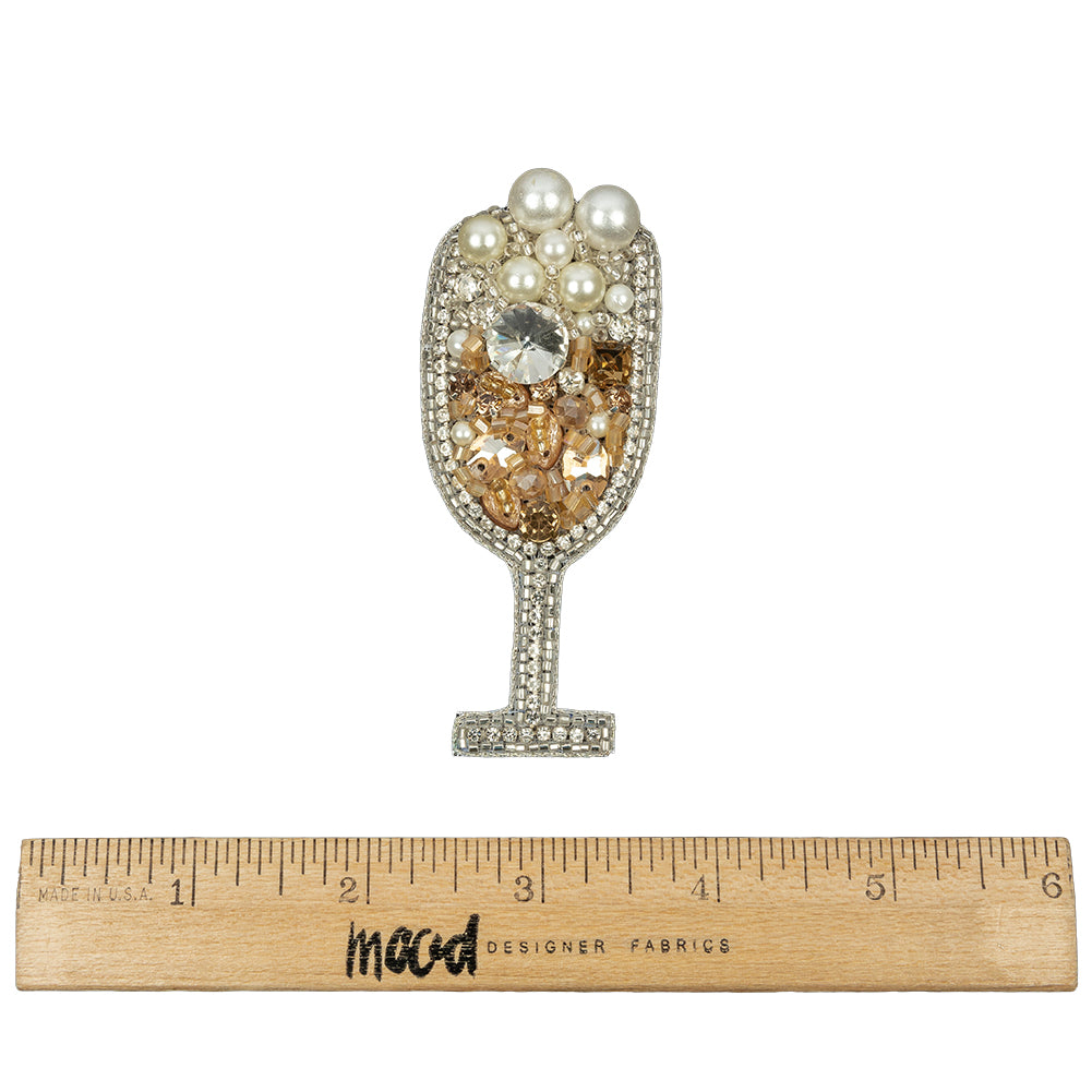Pearl, Crystal and Topaz Champagne Flute Rhinestones and Glass Beaded Applique - 3.375" x 1.375" Full Pearl, Crystal and Topaz Champagne Flute Rhinestones and Glass Beaded Applique - 3.375" x 1.375" Full
