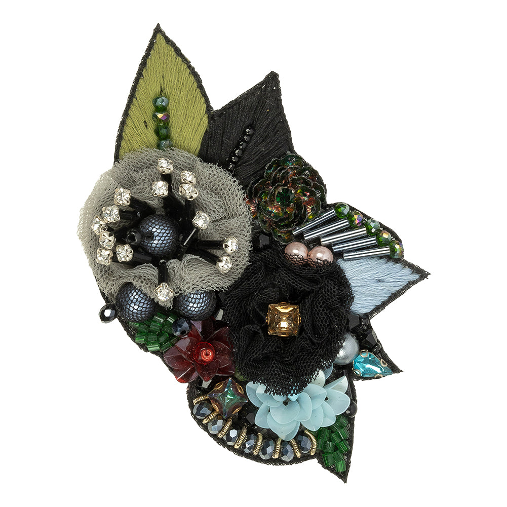 Blue, Gray and Green Fabric Flowers, Rhinestone and Glass Beaded Applique - 2.5" x 3.875" Blue, Gray and Green Fabric Flowers, Rhinestone and Glass Beaded Applique - 2.5" x 3.875"