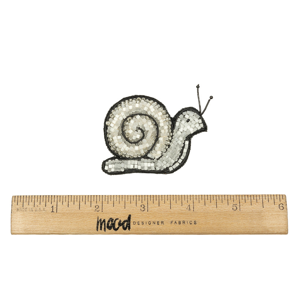 Satin White and Black Snail Glass Beaded Applique - 1.75" x 2.5" Full Satin White and Black Snail Glass Beaded Applique - 1.75" x 2.5" Full