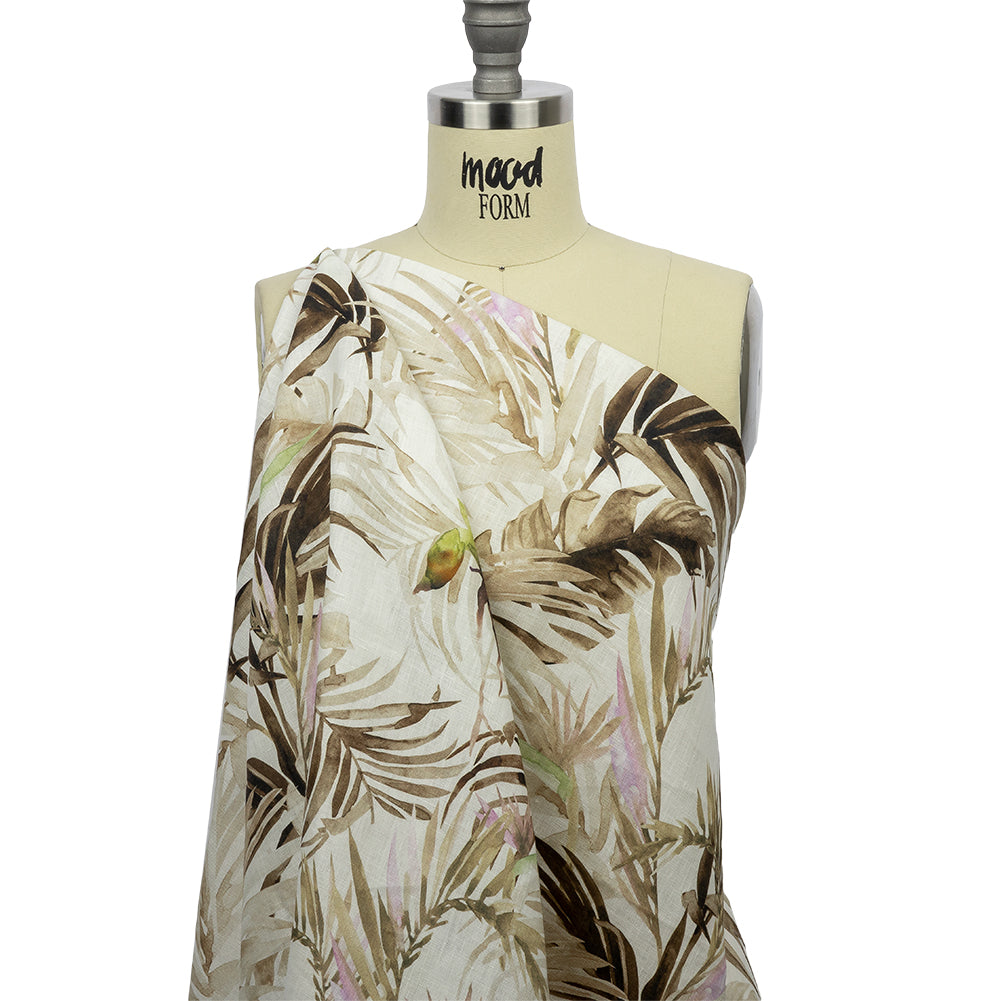 Brown Palm Fronds Medium Weight Linen Woven - Drape Brown Palm Fronds Medium Weight Linen Woven - Drape